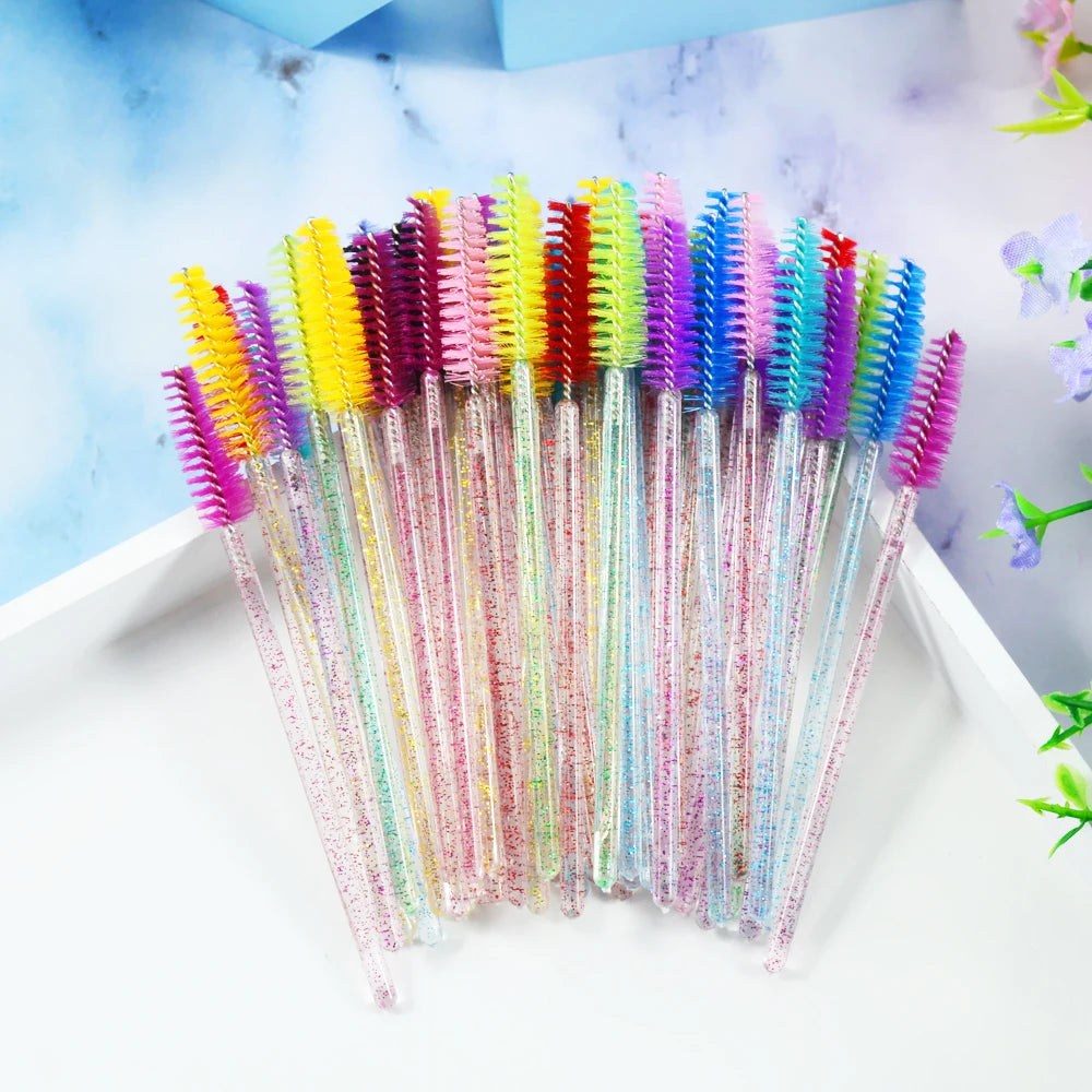 Set of 50 Crystal Eyelash Brushes – Disposable Brushes for Eyelash and Eyebrow Maintenance