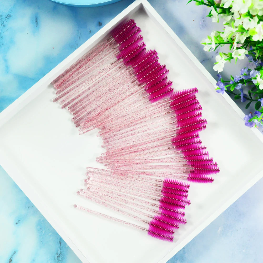 Set of 50 Crystal Eyelash Brushes – Disposable Brushes for Eyelash and Eyebrow Maintenance