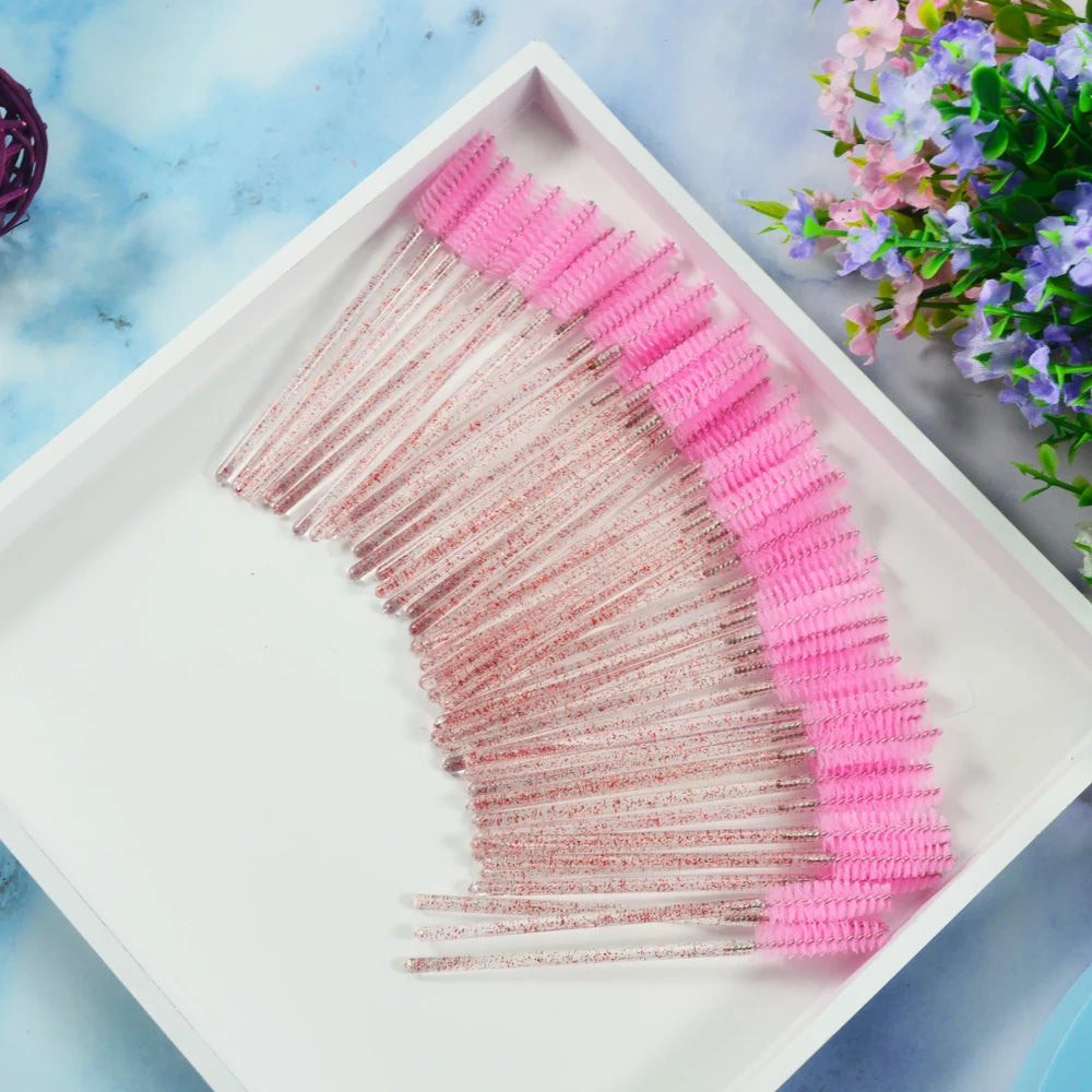Set of 50 Crystal Eyelash Brushes – Disposable Brushes for Eyelash and Eyebrow Maintenance