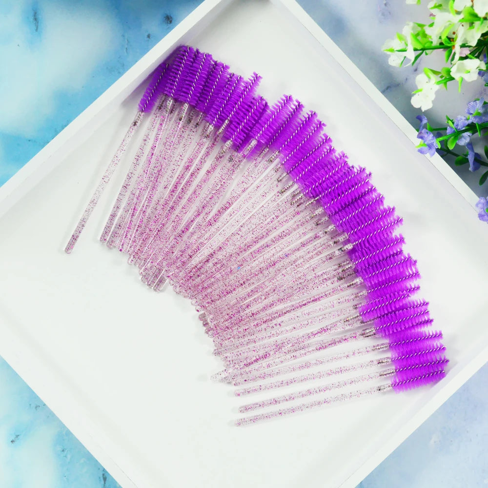Set of 50 Crystal Eyelash Brushes – Disposable Brushes for Eyelash and Eyebrow Maintenance