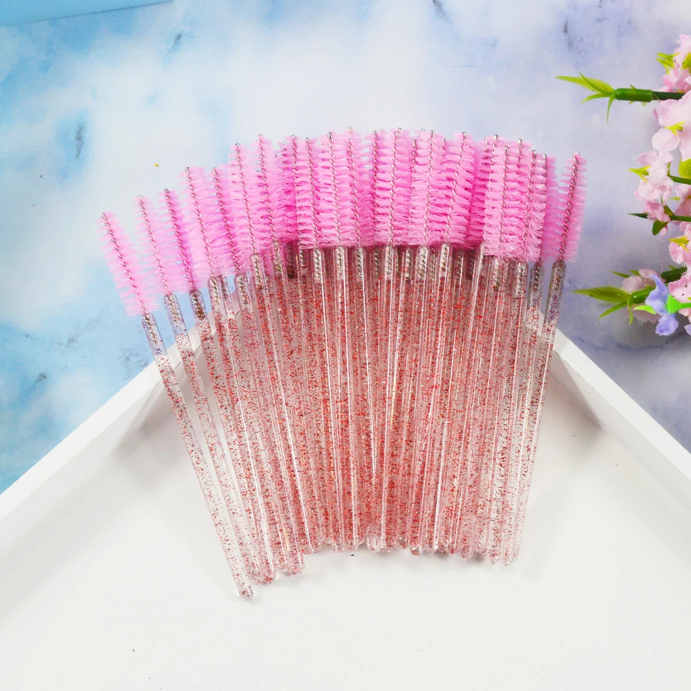 Set of 50 Crystal Eyelash Brushes – Disposable Brushes for Eyelash and Eyebrow Maintenance