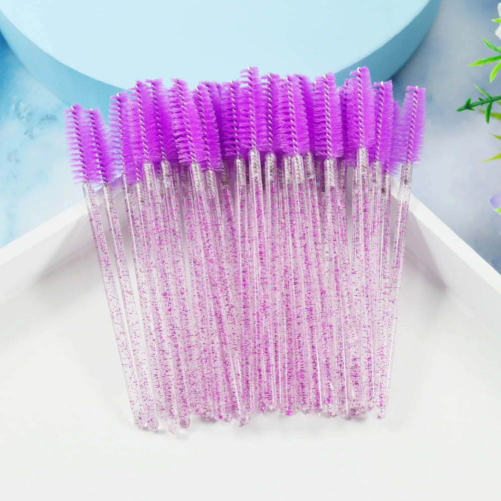 Set of 50 Crystal Eyelash Brushes – Disposable Brushes for Eyelash and Eyebrow Maintenance