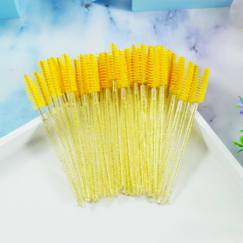 Set of 50 Crystal Eyelash Brushes – Disposable Brushes for Eyelash and Eyebrow Maintenance