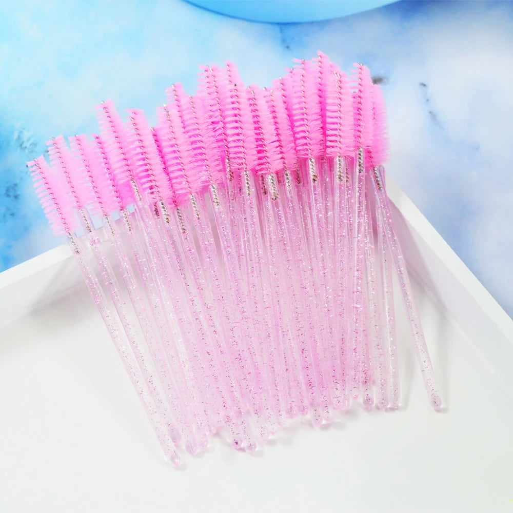 Set of 50 Crystal Eyelash Brushes – Disposable Brushes for Eyelash and Eyebrow Maintenance