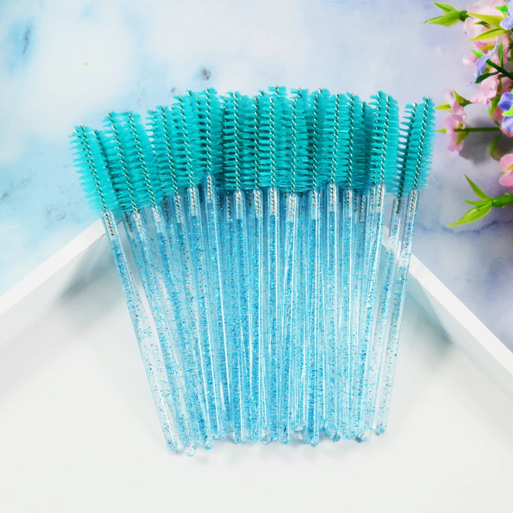 Set of 50 Crystal Eyelash Brushes – Disposable Brushes for Eyelash and Eyebrow Maintenance