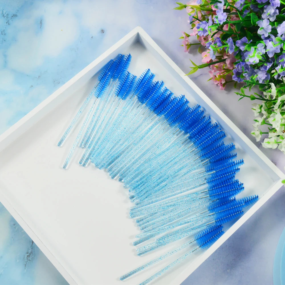 Set of 50 Crystal Eyelash Brushes – Disposable Brushes for Eyelash and Eyebrow Maintenance