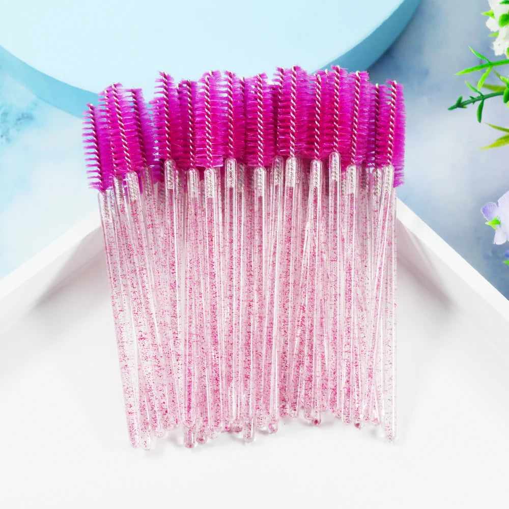 Set of 50 Crystal Eyelash Brushes – Disposable Brushes for Eyelash and Eyebrow Maintenance