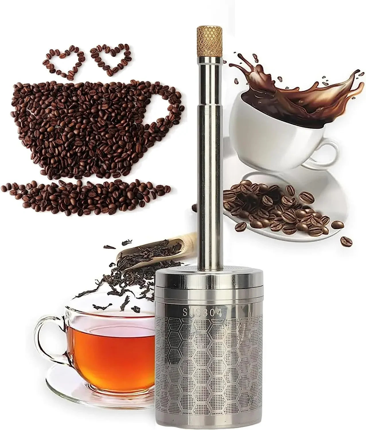 Portable Coffee, Tea and Latte Maker - Reusable Press Blender for Travel, Office and Everyday Use. Fast Brewing, Intensity Control and Compact Design.