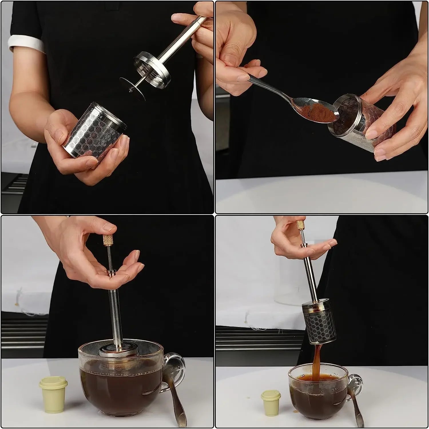 Portable Coffee, Tea and Latte Maker - Reusable Press Blender for Travel, Office and Everyday Use. Fast Brewing, Intensity Control and Compact Design.